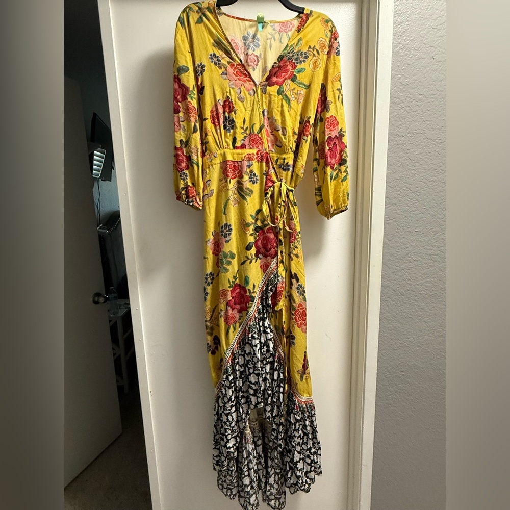 Farm Rio Floral Yellow Wrap Dress Small